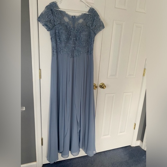 Azazie Elegant Blue Lace Wedding Dress - Picture 4 of 11